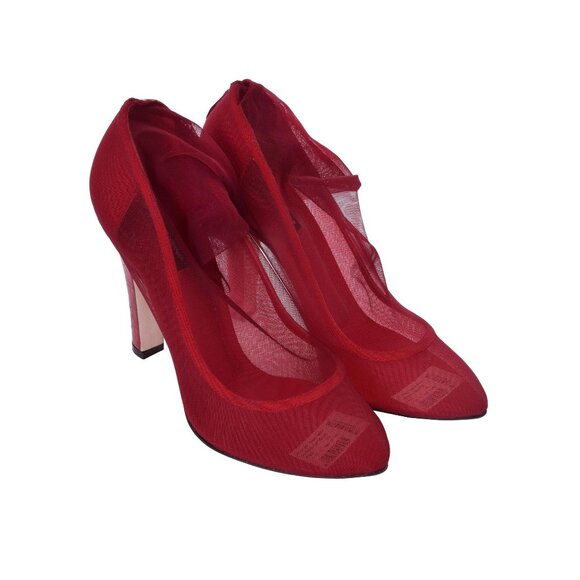 Dolce & Gabbana - Transapent Lace Tulle Croco Leather Pumps Heels Red 40 US 10 - Picture 4 of 5